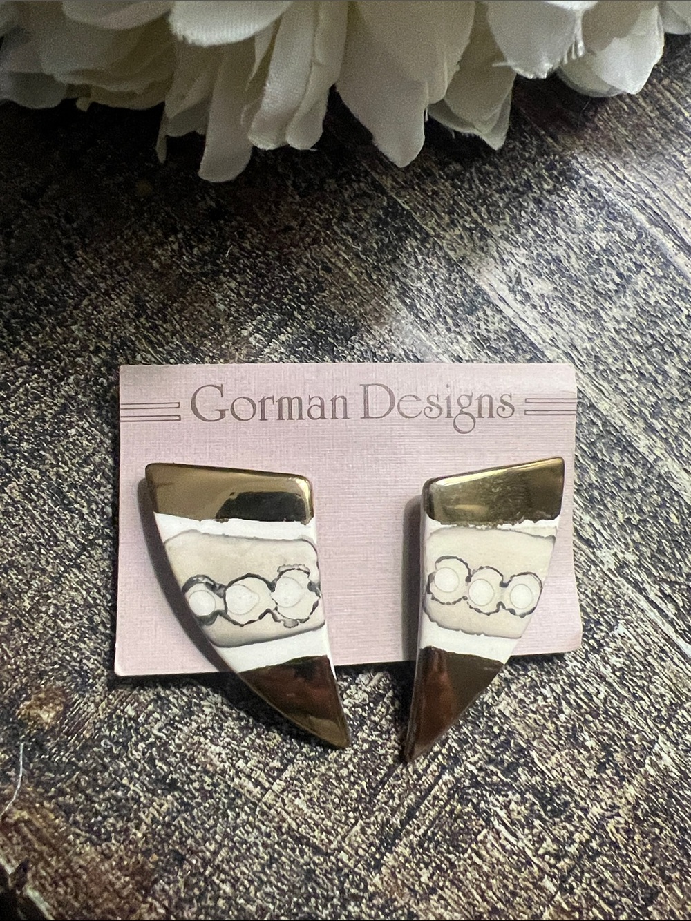 White and Gold Women's Earrings - Classic Two-Tone Drop